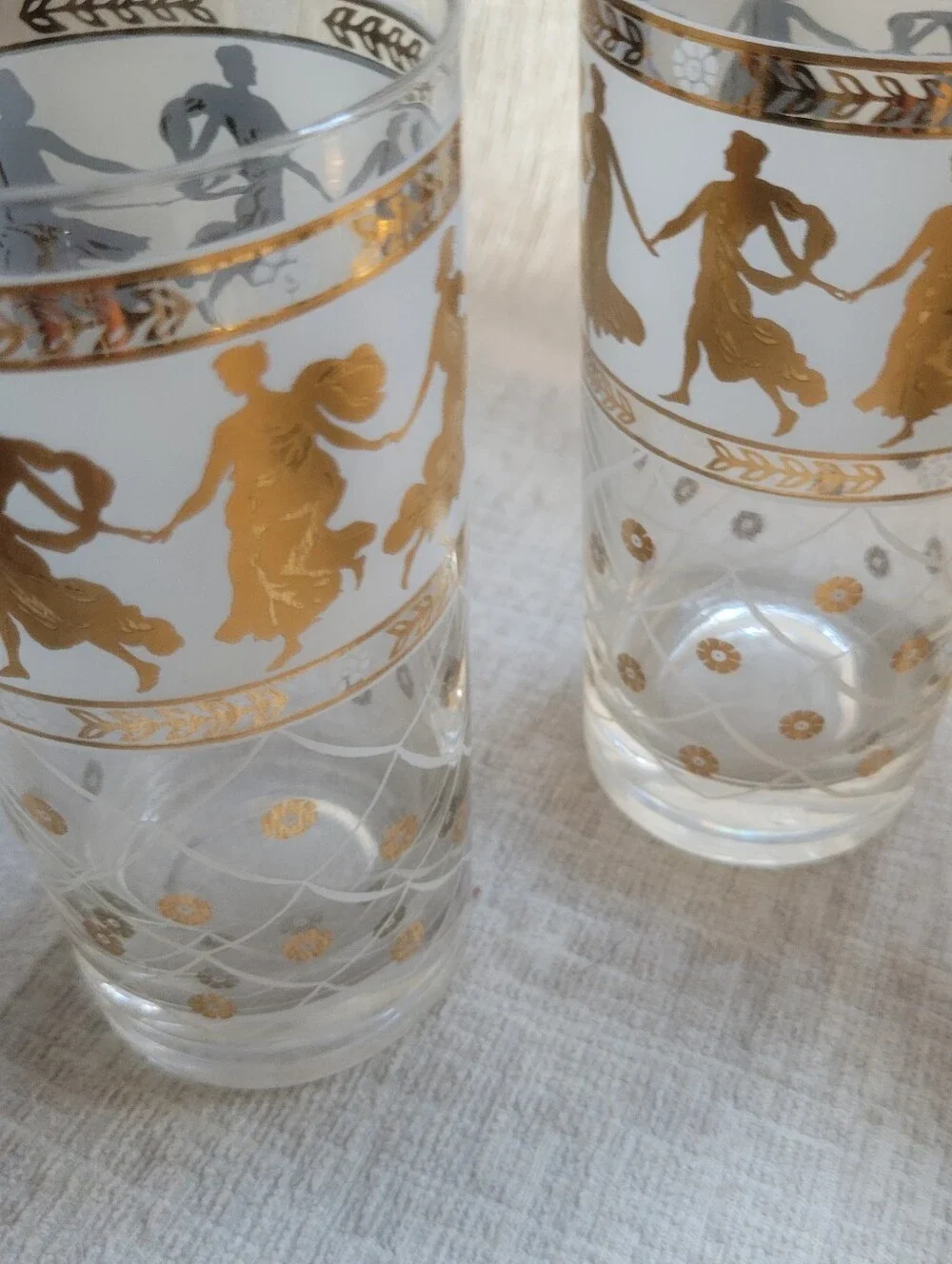 Vintage MCM Culver Style Roman Goddess Highball Glasses - 22k Gold Accent Set 6
